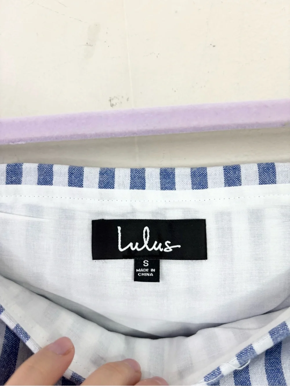 Lulus Seaside Skipper Blue Striped Off-the-Shoulder Mini Dress size SM new - Picture 5 of 6